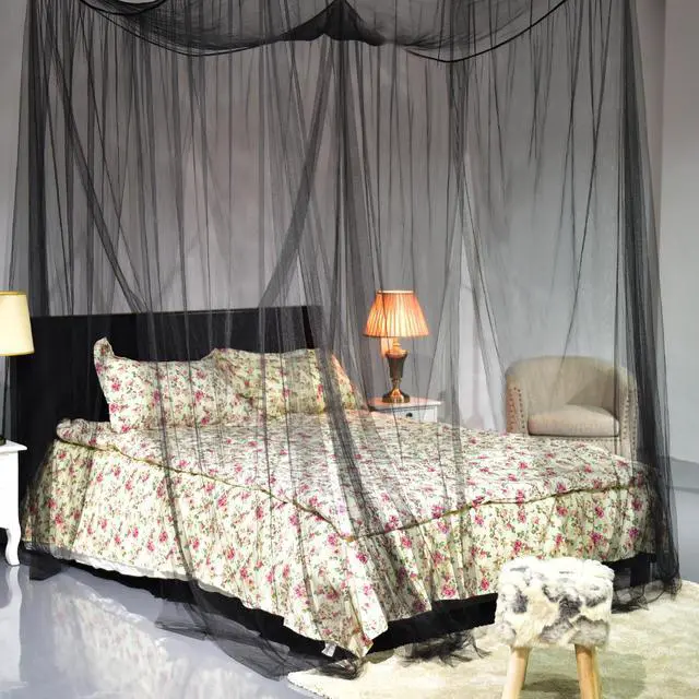 Alt view image 4 of 7 - 4 Corner Post Bed Canopy Mosquito Net Full Queen King Size Netting Bedding Black