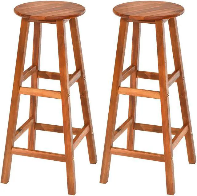 Main image of Set of 2 30''Acacia Wood Barstools Counter Bar Kitchen w/Round Seat & Square Leg