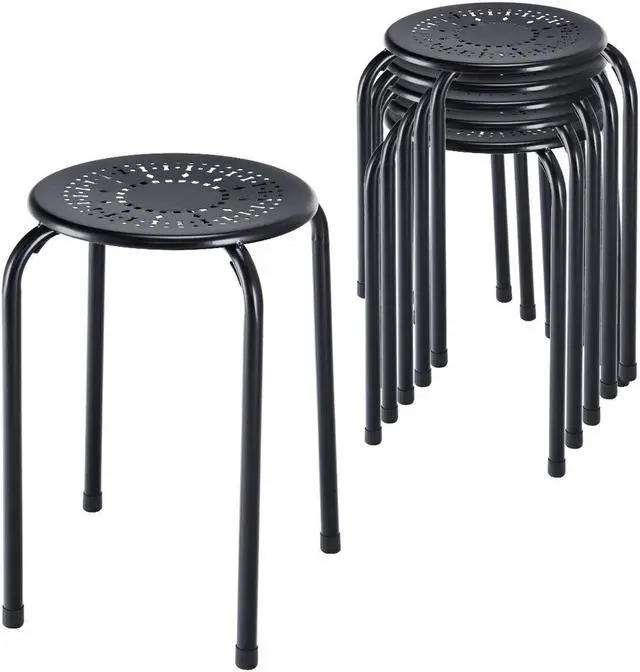 Alt view image 3 of 7 - Costway Set of 6 Stackable Metal Stool Set Daisy Backless Round Top Kitchen Black
