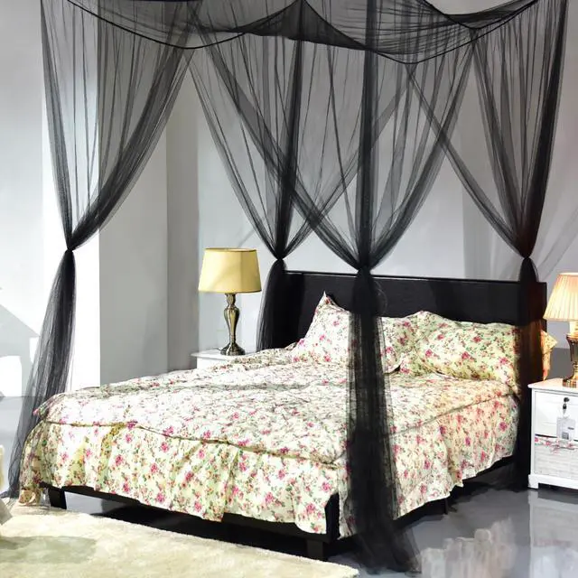 Alt view image 6 of 7 - 4 Corner Post Bed Canopy Mosquito Net Full Queen King Size Netting Bedding Black