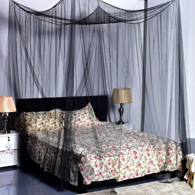 Alt view image 2 of 7 - 4 Corner Post Bed Canopy Mosquito Net Full Queen King Size Netting Bedding Black