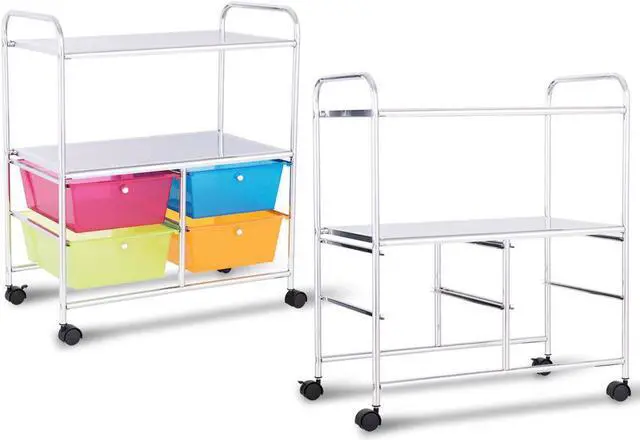 Alt view image 4 of 7 - Costway 4 Multifunctional Drawers Rolling Storage Cart Rack Shelves Shelf Home Office
