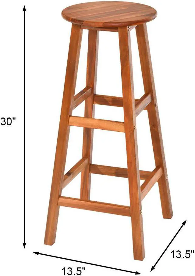 Alt view image 2 of 7 - Set of 2 30''Acacia Wood Barstools Counter Bar Kitchen w/Round Seat & Square Leg