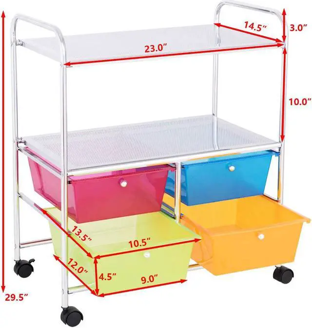 Alt view image 3 of 7 - Costway 4 Multifunctional Drawers Rolling Storage Cart Rack Shelves Shelf Home Office