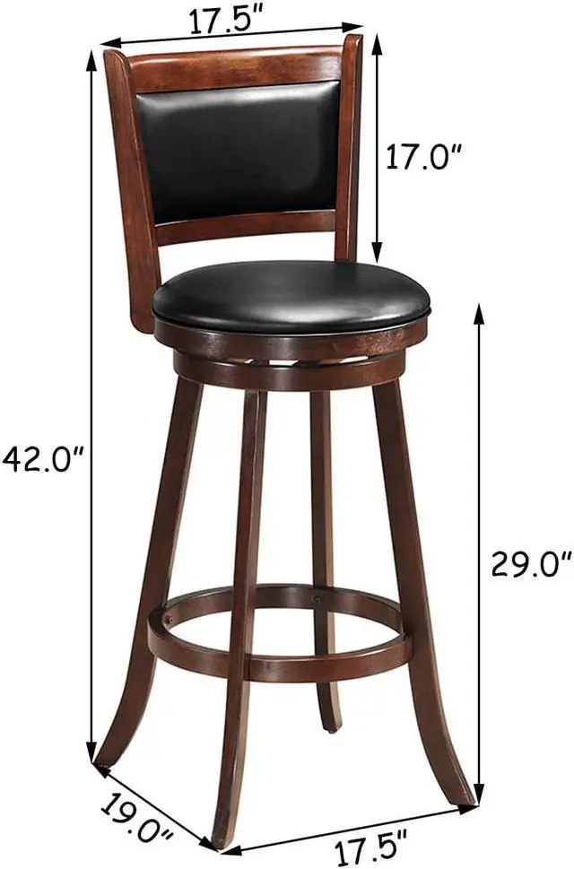 Alt view image 10 of 14 - Costway Set of 2 29'' Swivel Bar Height Stool Wood Dining Chair Upholstered Seat Panel Back Espresso