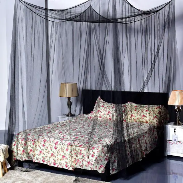 Main image of 4 Corner Post Bed Canopy Mosquito Net Full Queen King Size Netting Bedding Black