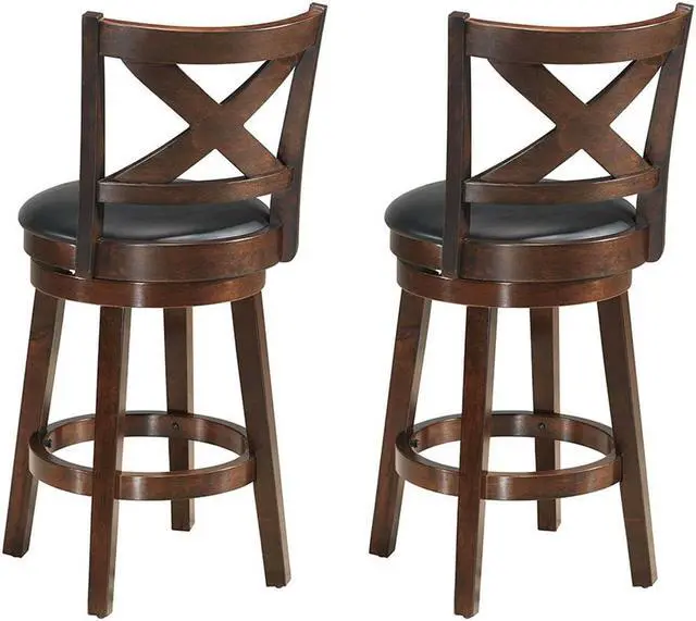 Alt view image 5 of 7 - Costway Set of 2 Bar Stools 24'' Height Wooden Swivel Backed Dining Chair Home Kitchen Cross Back