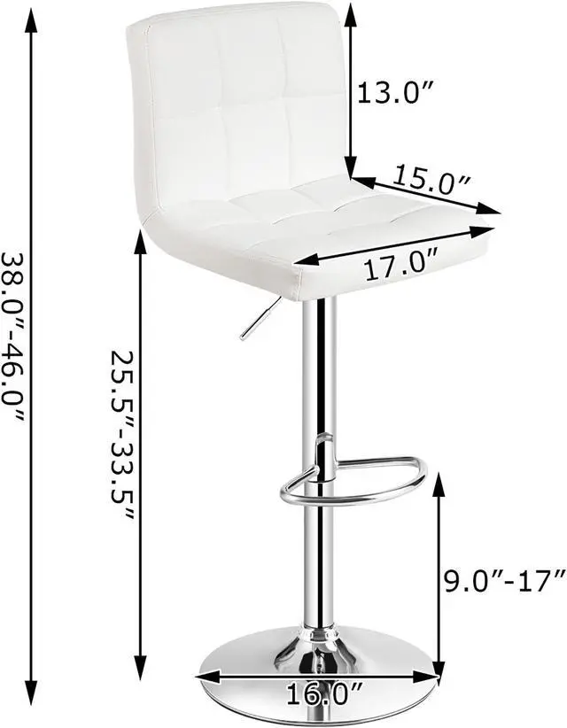 Alt view image 2 of 6 - Costway Adjustable Armless Bar Stool Swivel Kitchen Counter Bar Chair PU Leather White Mid Back