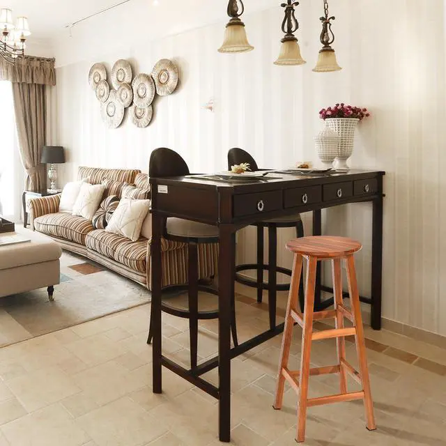 Alt view image 4 of 7 - Set of 2 30''Acacia Wood Barstools Counter Bar Kitchen w/Round Seat & Square Leg