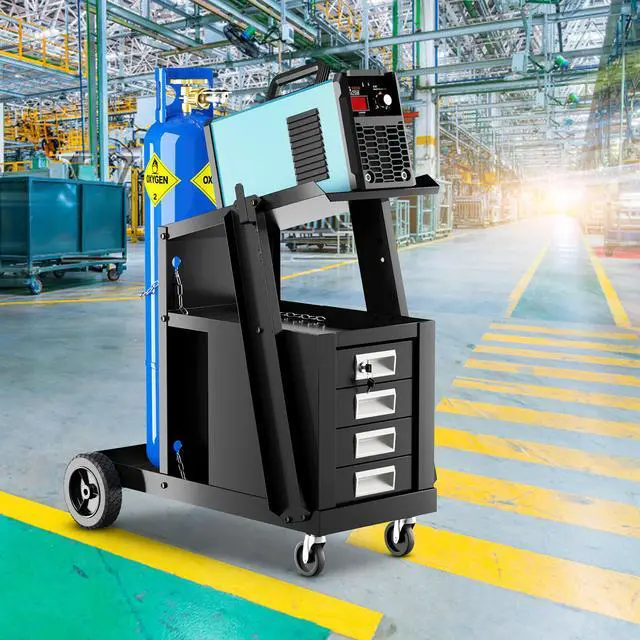 Alt view image 3 of 7 - Costway 4 Drawer Cabinet Welding Welder Cart Plasma Cutter Tank Storage MIG TIG ARC