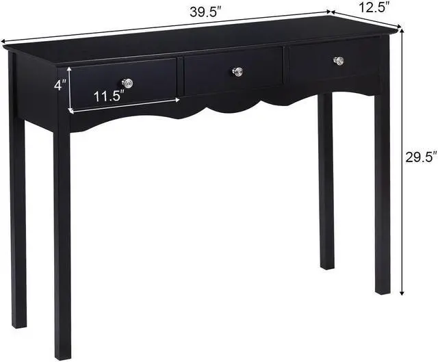 Alt view image 2 of 7 - Costway Console Table Hall table Side Table Desk Accent Table 3 Drawers Entryway Black