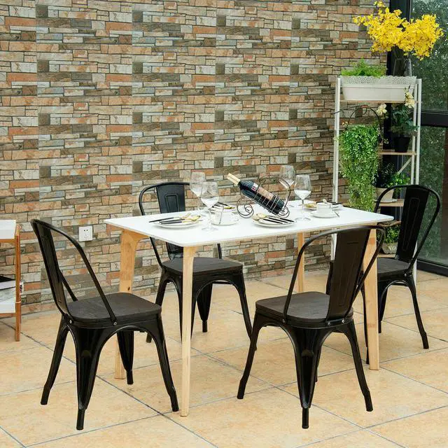 Alt view image 3 of 7 - Costway Set of 4 Dining Side Chair Stackable Bistro Metal Wood Stool Black