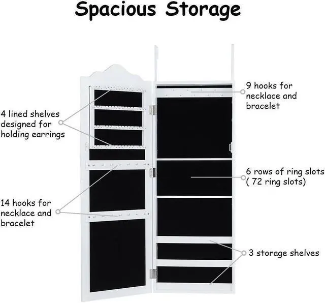Alt view image 6 of 7 - Wall Door Mounted Mirrored Jewelry Cabinet Armoire Storage Organizer Home Decor