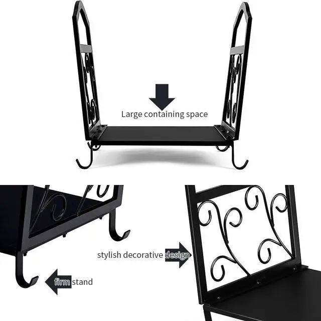 Alt view image 4 of 7 - Fireplace Log Holder Wrought Iron Indoor Fire Wood Stove Stacking Rack Storage