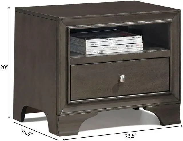 Alt view image 2 of 7 - Vintage Nightstand Solid Wood Sofa Side End Table W/ USB Port & Drawer Grey