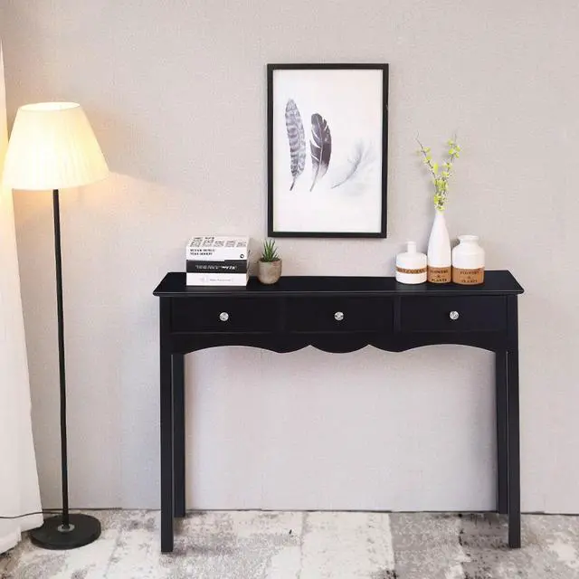 Alt view image 6 of 7 - Costway Console Table Hall table Side Table Desk Accent Table 3 Drawers Entryway Black