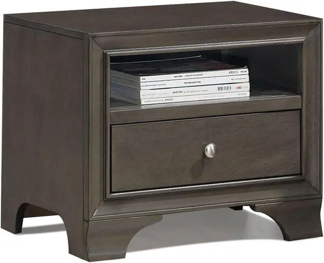 Main image of Vintage Nightstand Solid Wood Sofa Side End Table W/ USB Port & Drawer Grey