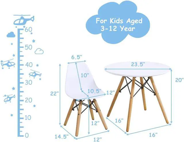 Alt view image 2 of 7 - Kids Mid-Century Modern Dining Table Set Round Table with 2 Armless Chairs White