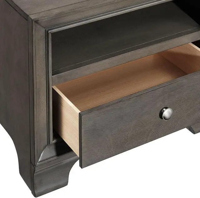 Alt view image 6 of 7 - Vintage Nightstand Solid Wood Sofa Side End Table W/ USB Port & Drawer Grey