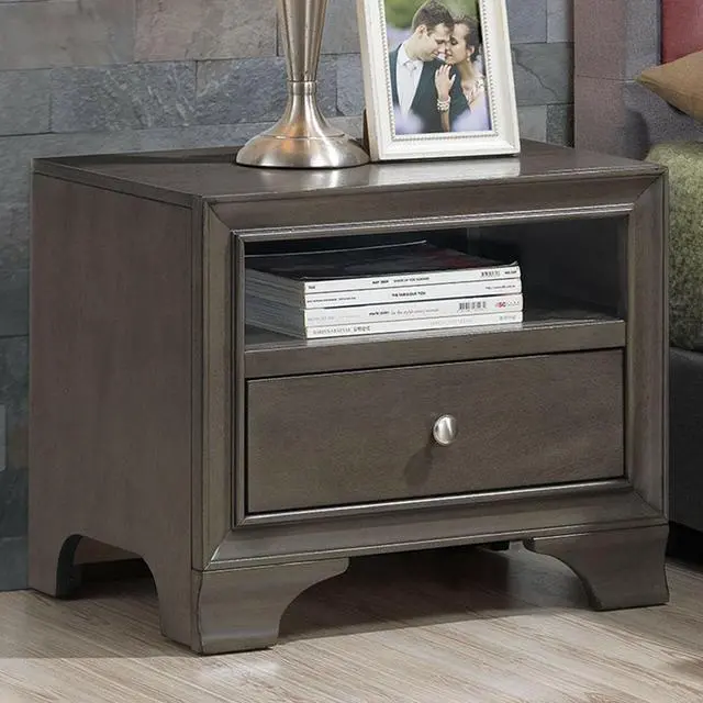 Alt view image 4 of 7 - Vintage Nightstand Solid Wood Sofa Side End Table W/ USB Port & Drawer Grey