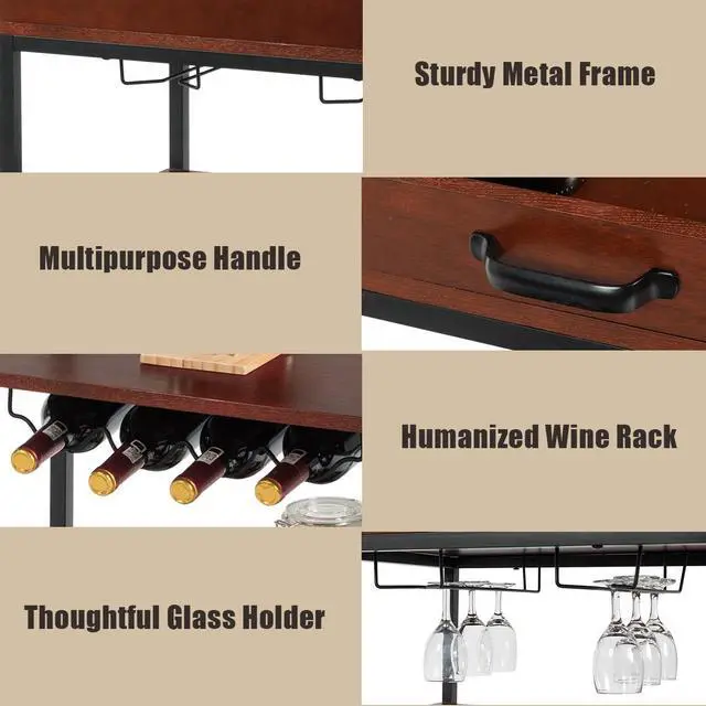 Alt view image 6 of 7 - 3 Tier Trolley Cart Kitchen Island Serving Bar Cart w/ Glass Holder & Wine Rack