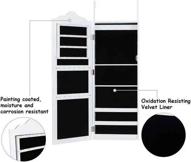 Alt view image 7 of 7 - Wall Door Mounted Mirrored Jewelry Cabinet Armoire Storage Organizer Home Decor