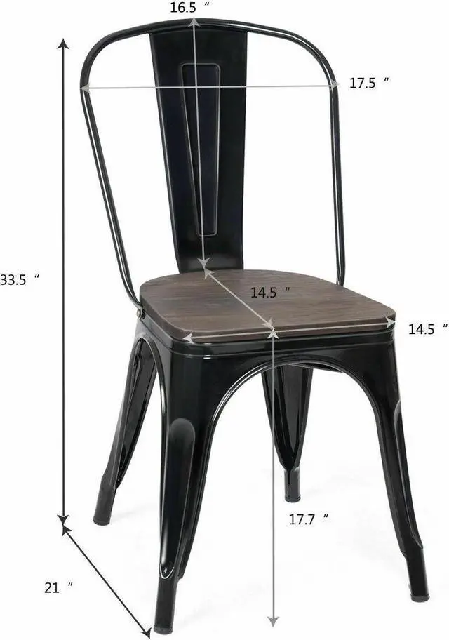 Alt view image 2 of 7 - Costway Set of 4 Dining Side Chair Stackable Bistro Metal Wood Stool Black