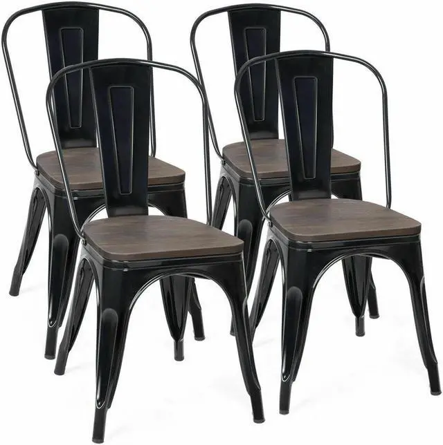 Main image of Costway Set of 4 Dining Side Chair Stackable Bistro Metal Wood Stool Black