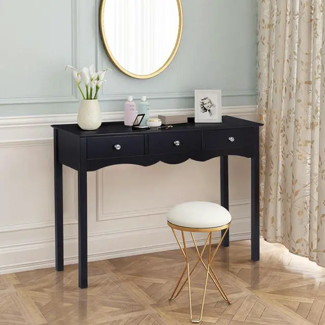Alt view image 5 of 7 - Costway Console Table Hall table Side Table Desk Accent Table 3 Drawers Entryway Black