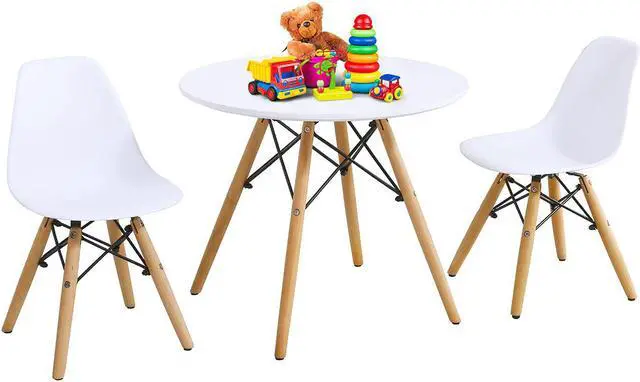 Main image of Kids Mid-Century Modern Dining Table Set Round Table with 2 Armless Chairs White