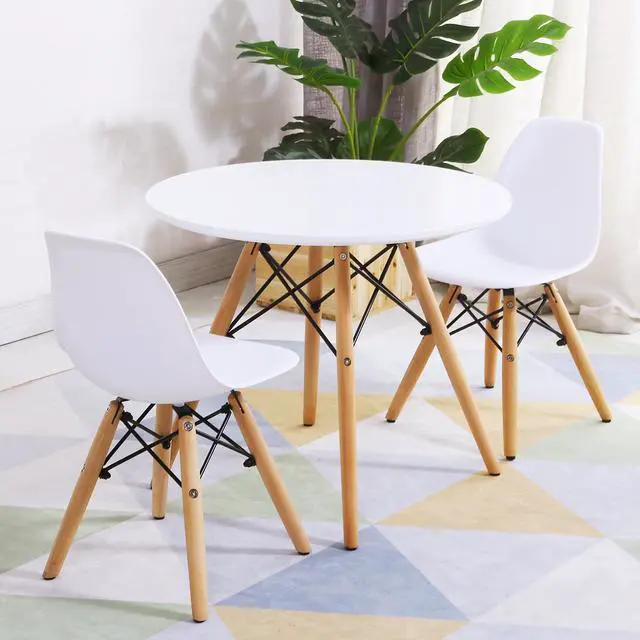 Alt view image 4 of 7 - Kids Mid-Century Modern Dining Table Set Round Table with 2 Armless Chairs White