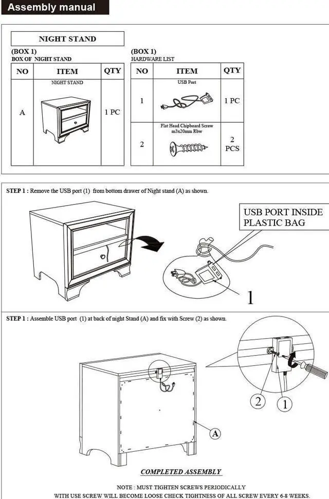 Alt view image 7 of 7 - Vintage Nightstand Solid Wood Sofa Side End Table W/ USB Port & Drawer Grey
