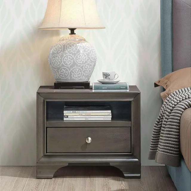Alt view image 3 of 7 - Vintage Nightstand Solid Wood Sofa Side End Table W/ USB Port & Drawer Grey