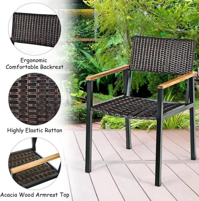 Alt view image 7 of 7 - Costway 7PCS Patio Rattan Patented Dining Chair Table Set Solid Wood Frame Umbrella Hole