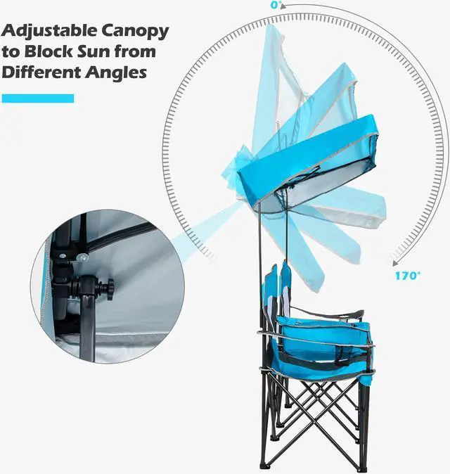 Alt view image 6 of 7 - Goplus Portable Folding Camping Canopy Chairs w/ Cup Holder Cooler Outdoor Blue