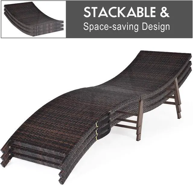 Alt view image 6 of 7 - Costway 2PCS Patio Rattan Folding Lounge Chair Chaise Double Sided Cushion Turquoise