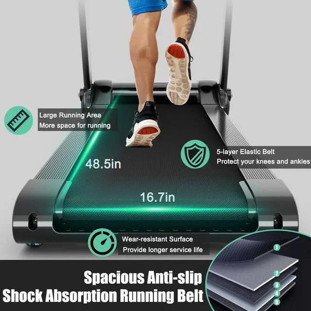 Alt view image 6 of 6 - 3HP Folding Electric Treadmill Running Machine w/ Bluetooth Speaker