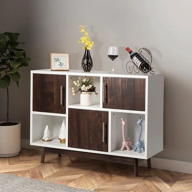 Alt view image 4 of 7 - Costway Wood Display Storage Cabinet Console Table TV Stand Multipurpose w/ Door & Shelf