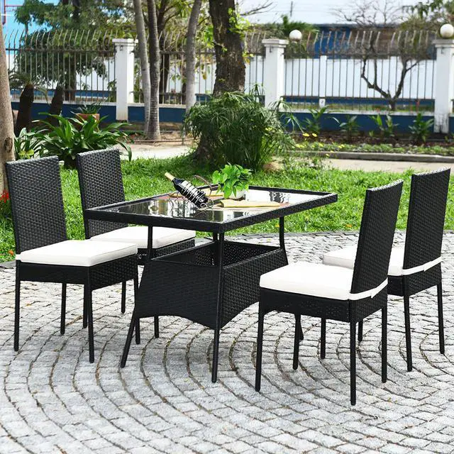Alt view image 6 of 7 - Costway 5PCS Patio Rattan Dining Set  Table w/Glass Top Garden Furniture