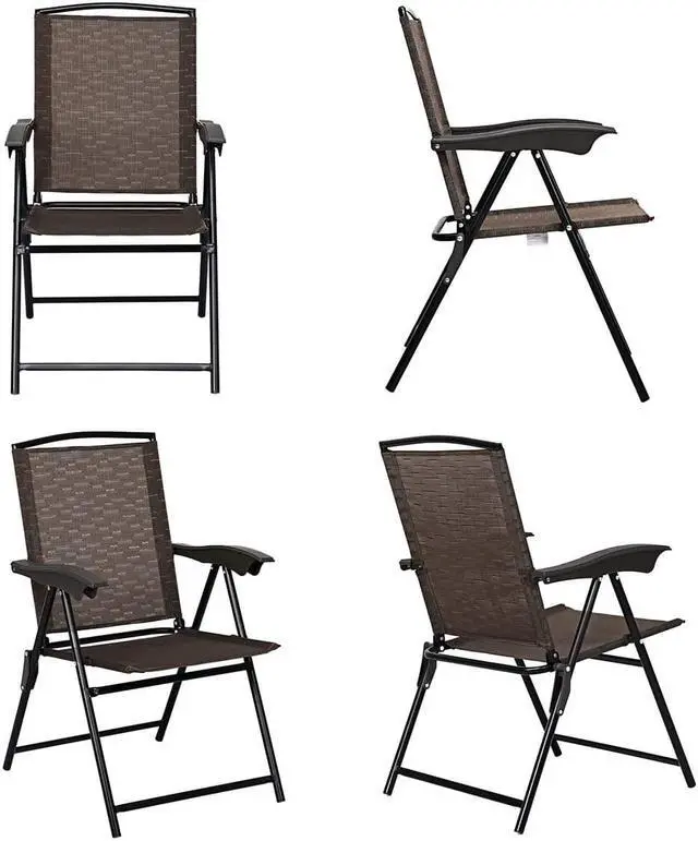 Alt view image 4 of 6 - Costway 5PCS Bistro Patio Furniture Set 4 Folding Adjustable Chairs Glass Table W/Hole