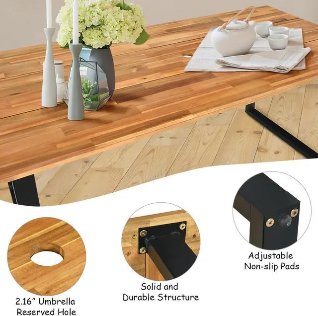 Alt view image 6 of 7 - Costway 7PCS Patio Rattan Patented Dining Chair Table Set Solid Wood Frame Umbrella Hole