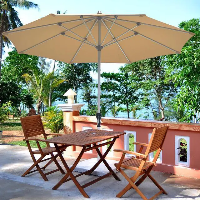 Alt view image 5 of 11 - Costway 9' Patio Market Umbrella Table Aluminum Crank W/8 Ribs Beige