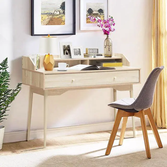 Alt view image 2 of 7 - Costway Computer Desk Home Office Writing Desk Study Workstation w/Hutch &Drawer Natural