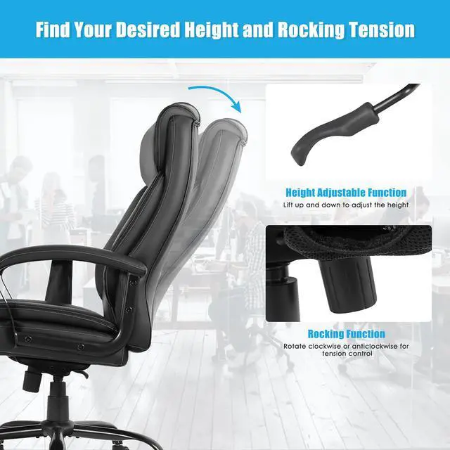 Alt view image 7 of 7 - Costway Big & Tall 500lb Massage Office Chair Executive PU Leather Computer Desk Chair