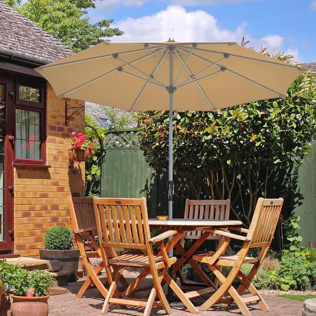 Alt view image 4 of 11 - Costway 9' Patio Market Umbrella Table Aluminum Crank W/8 Ribs Beige