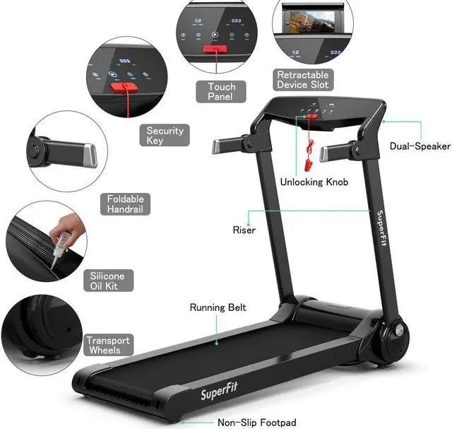 Alt view image 4 of 6 - 3HP Folding Electric Treadmill Running Machine w/ Bluetooth Speaker