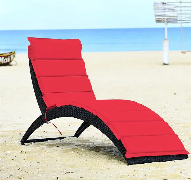 Main image of Costway Folding Patio Rattan Lounge Chair Chaise Cushioned Portable Garden Lawn Red