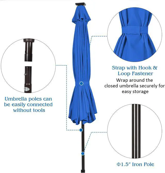 Alt view image 5 of 7 - Costway 10' Solar LED Lighted Patio Market Umbrella Tilt Adjustment Crank Blue