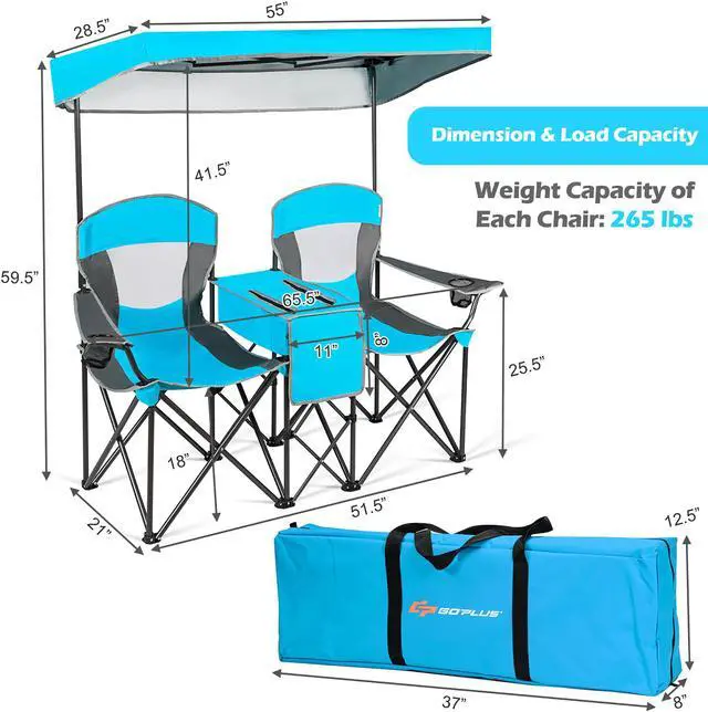 Alt view image 3 of 7 - Goplus Portable Folding Camping Canopy Chairs w/ Cup Holder Cooler Outdoor Blue