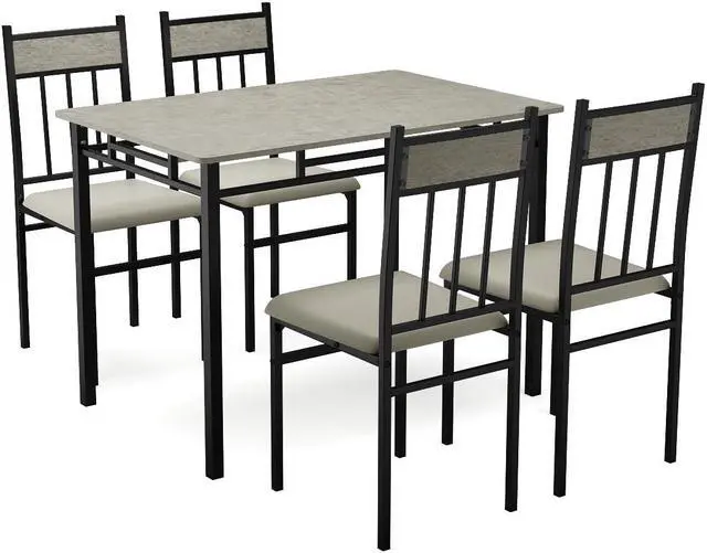 Main image of Costway 5 Piece Faux Marble Dining Set Table and 4 Chairs Kitchen Breakfast Furniture